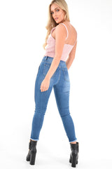 Mid Wash Colour Block Step Hem Jeans - Lianni-Jeans