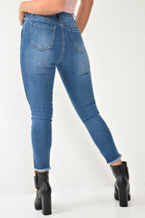Mid Wash Colour Block Step Hem Jeans - Lianni-Jeans