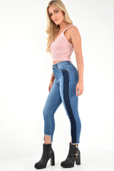 Mid Wash Colour Block Step Hem Jeans - Lianni-Jeans
