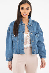 Mid Wash Crop Denim Jacket - Austen-Jackets