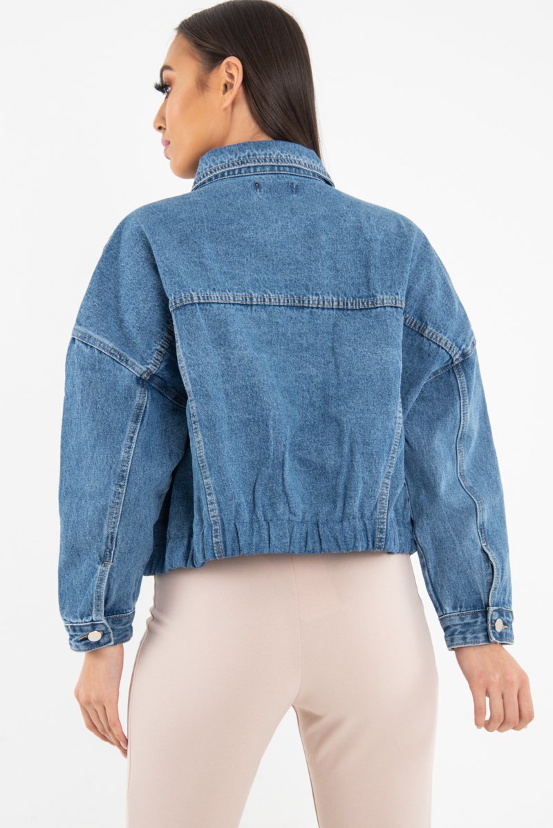 Mid Wash Crop Denim Jacket - Austen-Jackets
