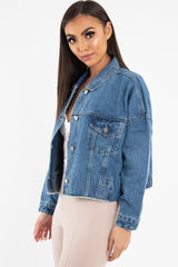 Mid Wash Crop Denim Jacket - Austen-Jackets
