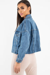Mid Wash Crop Denim Jacket - Austen-Jackets