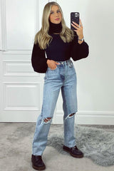 Mid Wash Denim Distressed Knee Extra Long Jeans - Ivelisse-Jeans