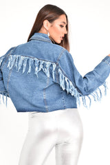 Mid Wash Denim Fray Detail Jacket - Nasya-Denim Jackets