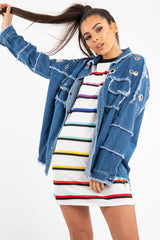 Mid Wash Denim Frayed Eyelet Detail Jacket - Daytona-Jackets