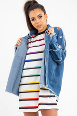 Mid Wash Denim Frayed Eyelet Detail Jacket - Daytona-Jackets