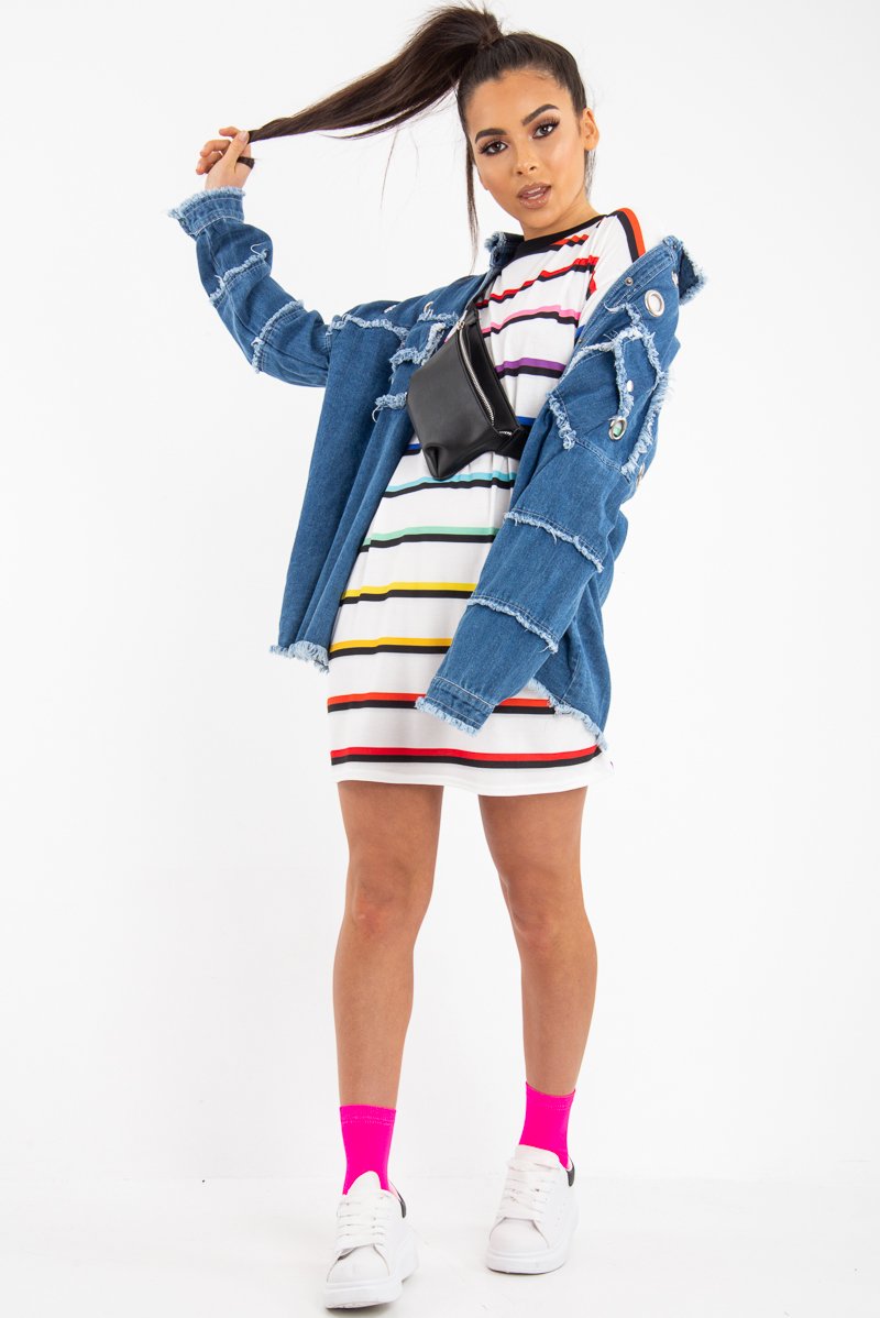 Mid Wash Denim Frayed Eyelet Detail Jacket - Daytona-Jackets