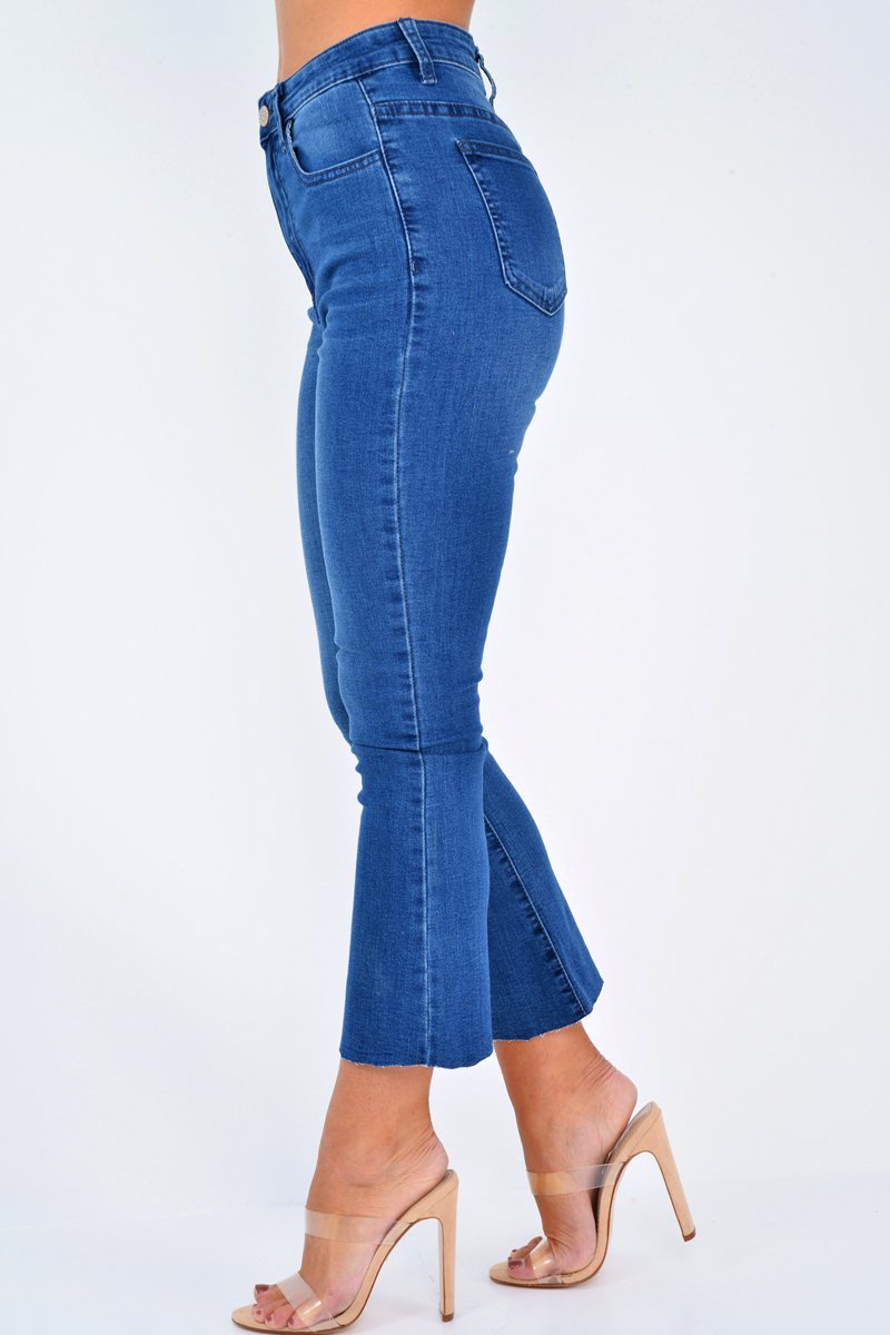 Mid Wash Denim Kick Flare Crop Jeans - Carleigh-Jeans