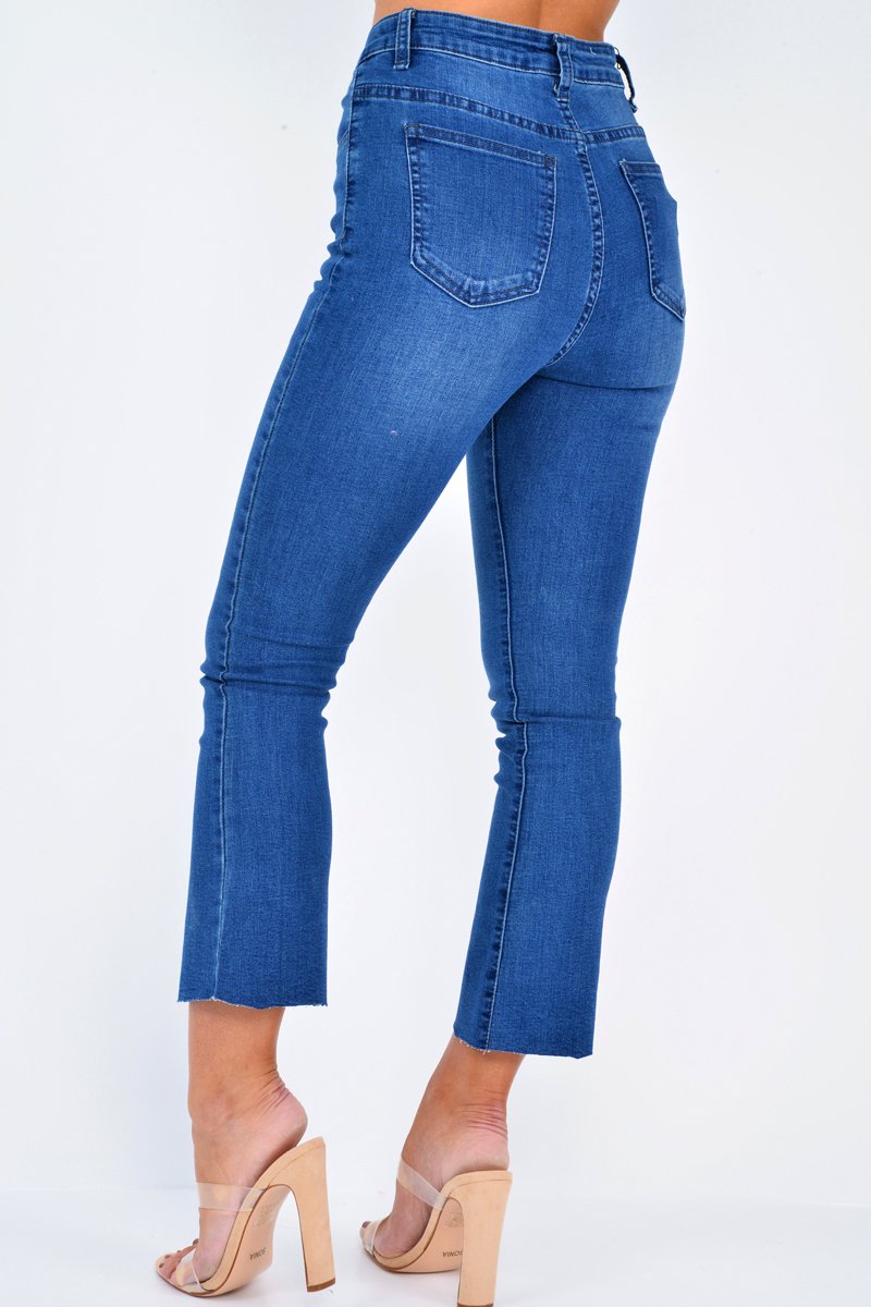 Mid Wash Denim Kick Flare Crop Jeans - Carleigh-Jeans