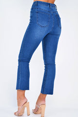 Mid Wash Denim Kick Flare Crop Jeans - Carleigh-Jeans