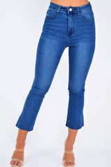 Mid Wash Denim Kick Flare Crop Jeans - Carleigh-Jeans