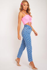 Mid Wash Denim Savage Slogan Print Mom Jeans - Clarisse-Jeans