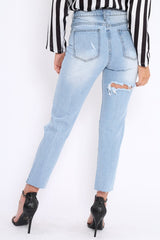 Mid Wash Extreme Open Knee Mom Jeans - Jessie-Jeans