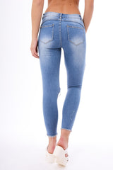 Mid Wash Extreme Ripped Skinny Denim Jeans - Brittnay-Jeans