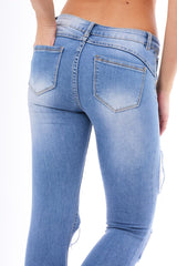 Mid Wash Extreme Ripped Skinny Denim Jeans - Brittnay-Jeans