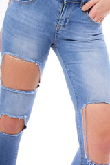 Mid Wash Extreme Ripped Skinny Denim Jeans - Brittnay-Jeans