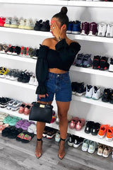 Mid Wash Raw Hem High Waist Denim Shorts - Atlanta-Shorts