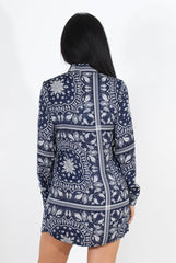Miley Navy Paisley Print Shirt Dress-Dresses