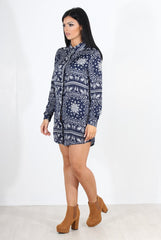 Miley Navy Paisley Print Shirt Dress-Dresses