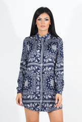 Miley Navy Paisley Print Shirt Dress-Dresses