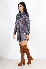 Miley Purple Paisley Print Shirt Dress-Dresses