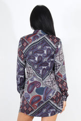 Miley Purple Paisley Print Shirt Dress-Dresses