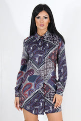 Miley Purple Paisley Print Shirt Dress-Dresses