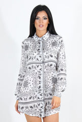 Miley White Paisley Print Shirt Dress-Dresses
