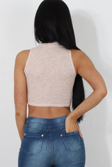 Millie Nude Ribbed High Neck Crop Top-Crop Tops