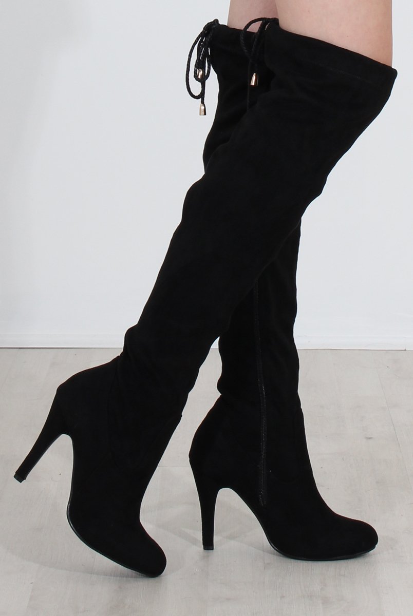 Milo Black Suede Over The Knee Boots-Boots