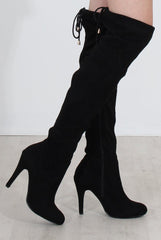 Milo Black Suede Over The Knee Boots-Boots