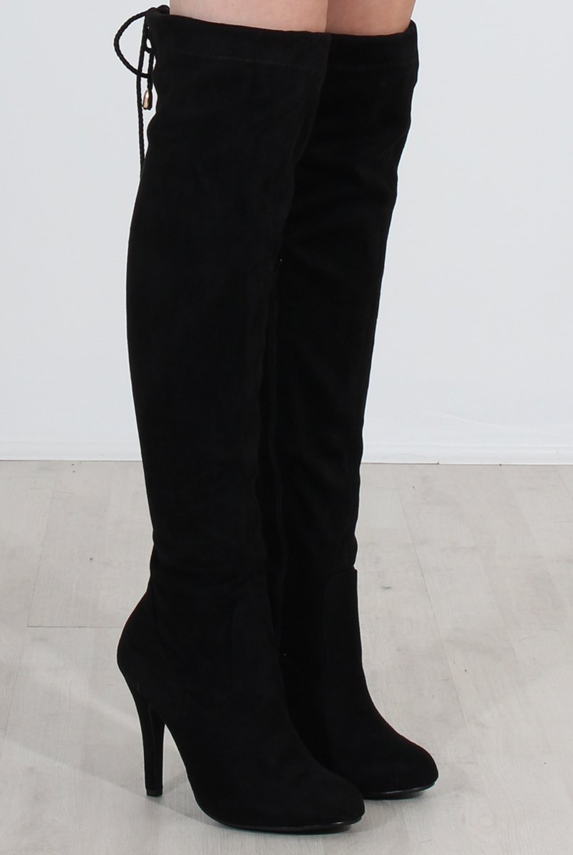 Milo Black Suede Over The Knee Boots-Boots