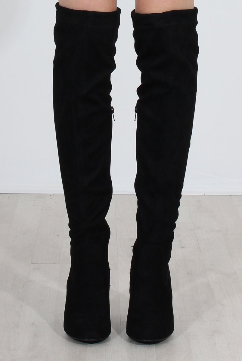 Milo Black Suede Over The Knee Boots-Boots