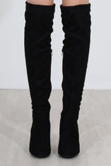 Milo Black Suede Over The Knee Boots-Boots