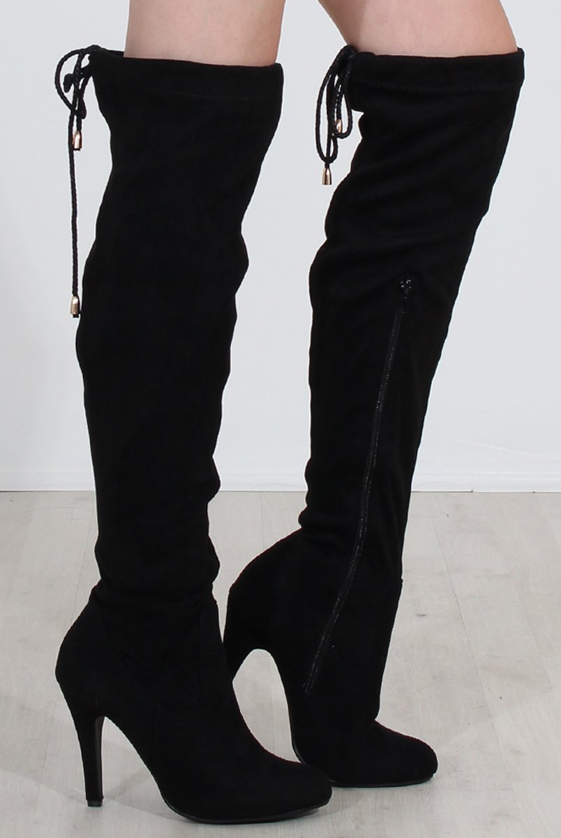 Milo Black Suede Over The Knee Boots-Boots