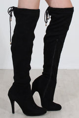 Milo Black Suede Over The Knee Boots-Boots