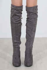 Milo Grey Suede Over The Knee Boots-Boots