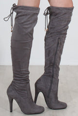 Milo Grey Suede Over The Knee Boots-Boots