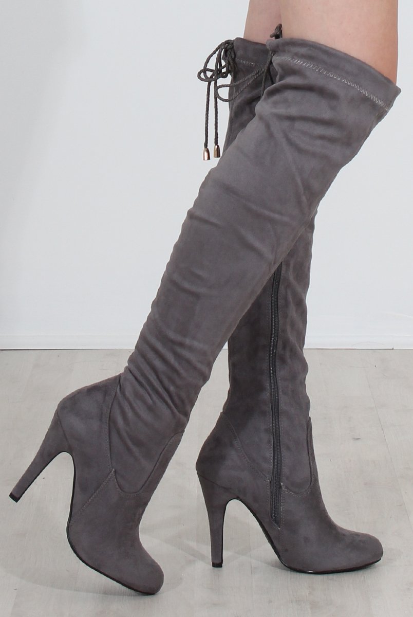 Milo Grey Suede Over The Knee Boots-Boots