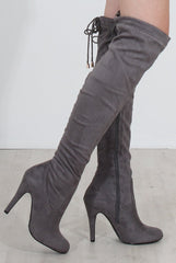 Milo Grey Suede Over The Knee Boots-Boots