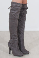 Milo Grey Suede Over The Knee Boots-Boots