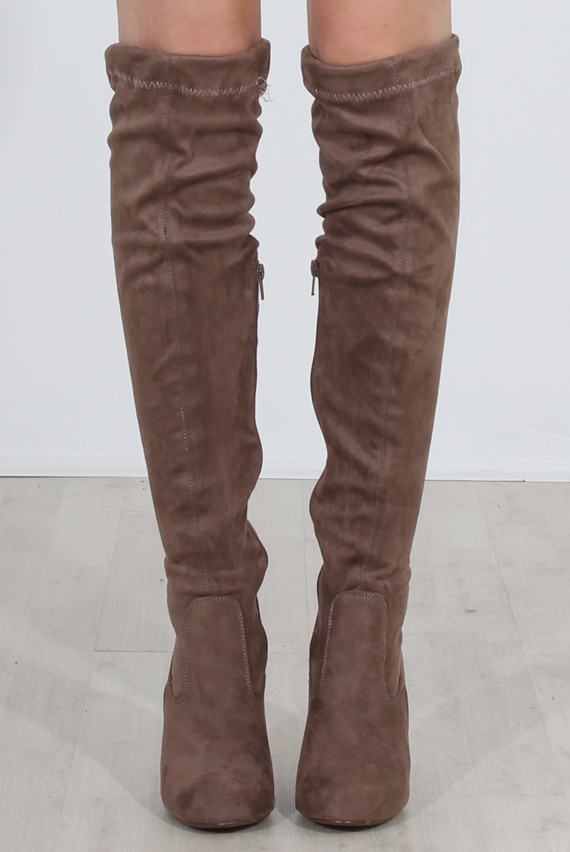 Milo Tan Suede Over The Knee Boots-Boots