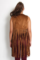 Mimi Camel Suede Tassel Waistcoat-Coats