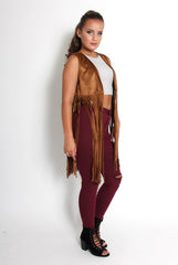 Mimi Camel Suede Tassel Waistcoat-Coats
