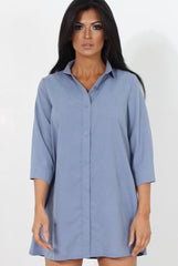 Mina Blue Button Front Shirt-Shirts