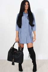 Mina Blue Button Front Shirt-Shirts