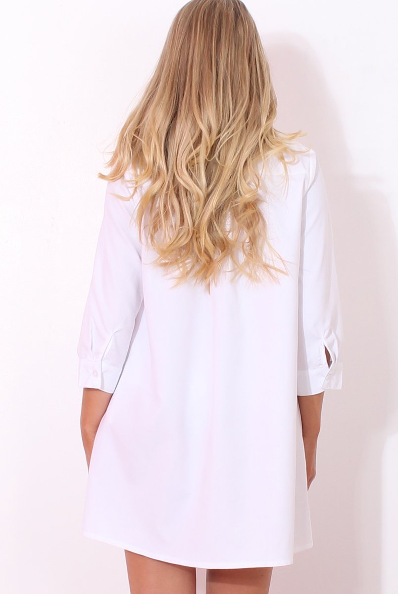 Mina White Button Front Shirt Dress-Dresses