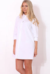 Mina White Button Front Shirt Dress-Dresses