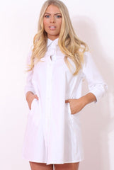 Mina White Button Front Shirt Dress-Dresses